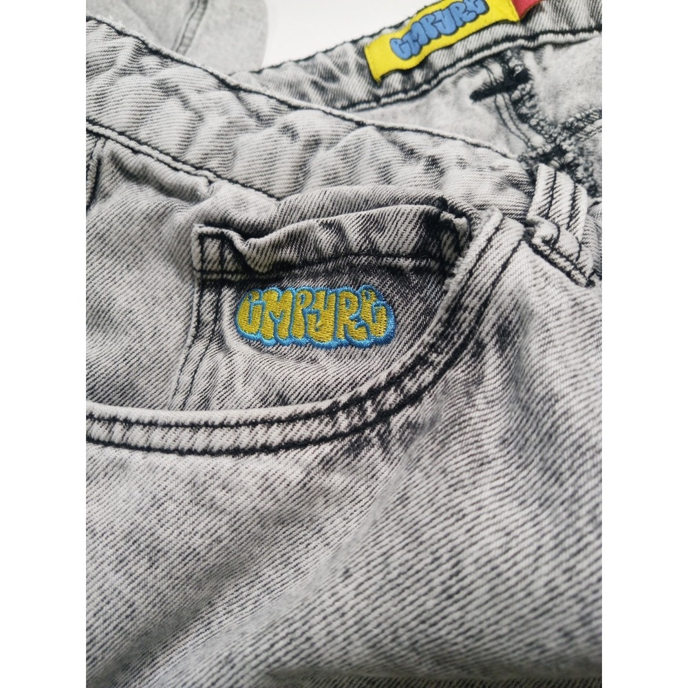 Empyre Baggy Jeans Mens 32x26 Gray Acid Wash Skater Denim Y2K Wide Leg Pants - Picture 9 of 14